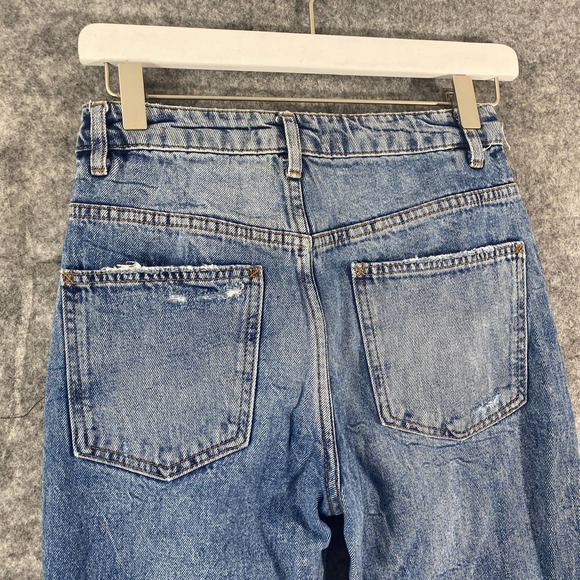 Free People Jeans 24 Blue Acid Denim Dakota Straight Leg High Rise Distressed - Picture 6 of 15